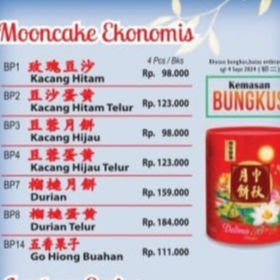 

Mooncake Ekonomis Delima Kemasan Bungkus Kacang Hitam Hijau Tausa Merah Telur Durian Go Hiong Buah