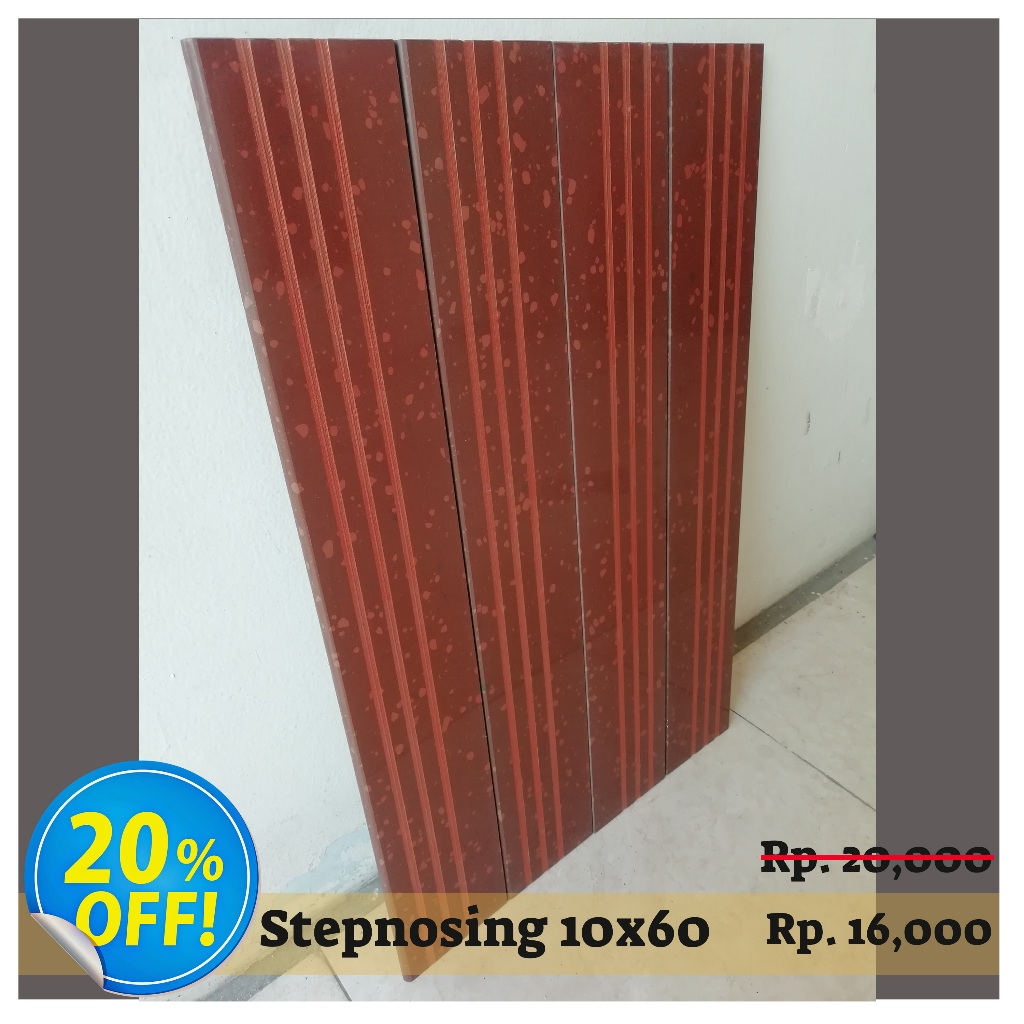 Stepnosing Granit 10x60 Maroon Bintik Glossy Lantai Tangga Anti Selip Pingul Original Granite Tile