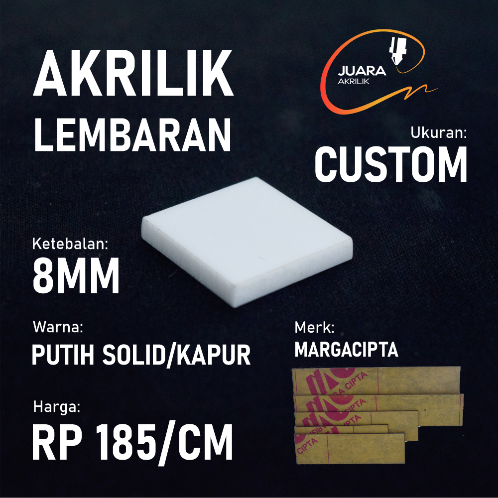 Akrilik Lembaran 8mm Costum | PUTIH SOLID / KAPUR