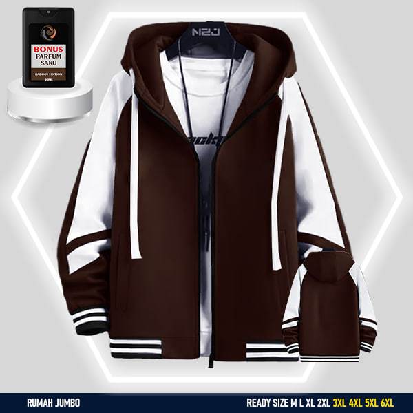 Hoodie Oversize Coklat Putih Jaket Pria Jumbo Size M - 6XL Hodie Pria Baseball Custom original