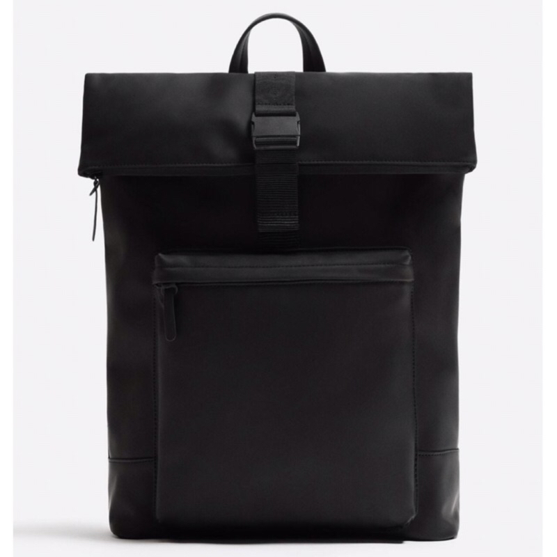 ZARA Men Bag Rubberised Backpack With Flap Tas Ransel Pria Black