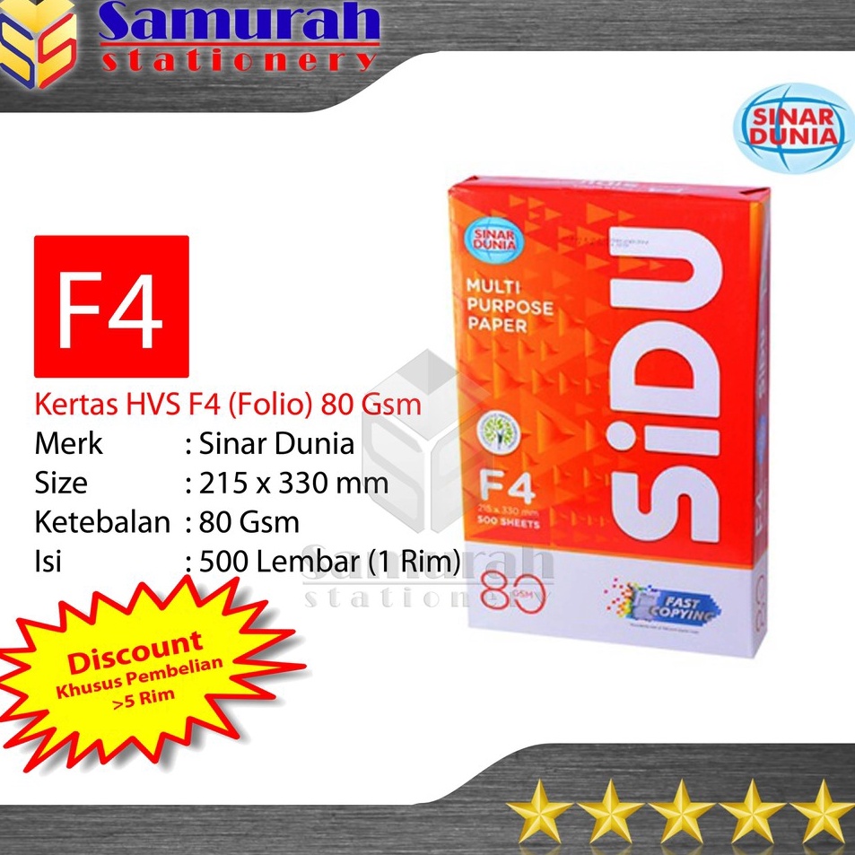 

Kertas HVS Sinar Dunia Folio F4 8 Gsm HVS Sidu F4 8 Gram Kertas HVS Putih Print Sidu F4 8gsm PYJQM9556