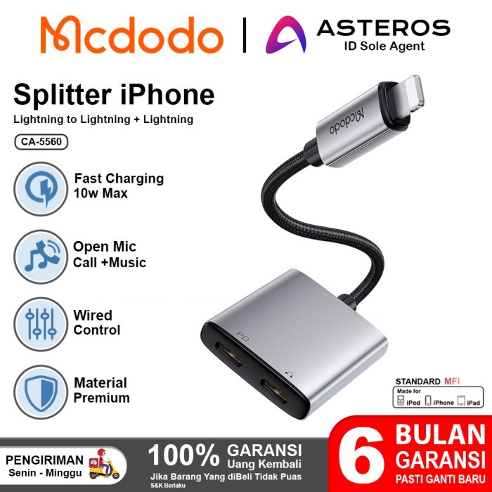 MCDODO CA 5560 Splitter iPhone Lightning to Dual Lightning Audio