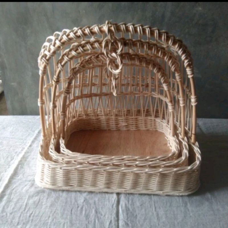 Keranjang rotan ayunan kotak seserahan satu paket isi 3pcs READY STOK size besar sedang Kecil/bakii 