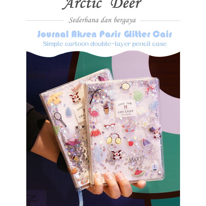 

8BDKZ7745 Journal kartun Aksen Pasir Glitter Cair Journal notebook kado spesial arctic deer