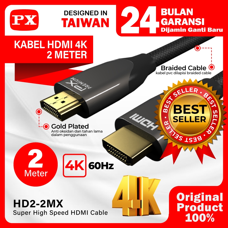 Kabel HDMI Ultra HD 4K High Speed HDR Nylon Braided 2M PX HD2-2MX