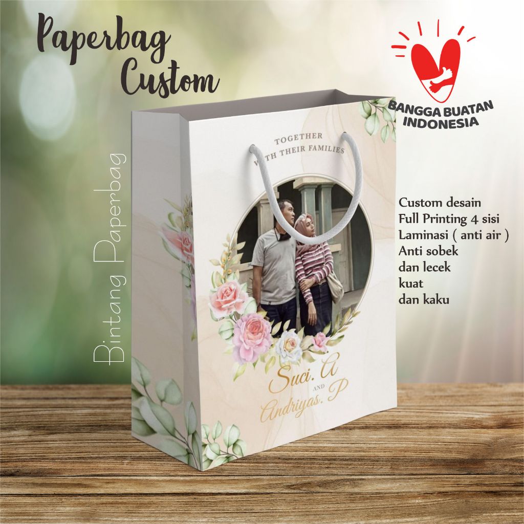 

Custom Paperbag / Custom Full Collor Kertas Ivory tebal + Laminasi anti air ( 17 x 22 x 6 cm )