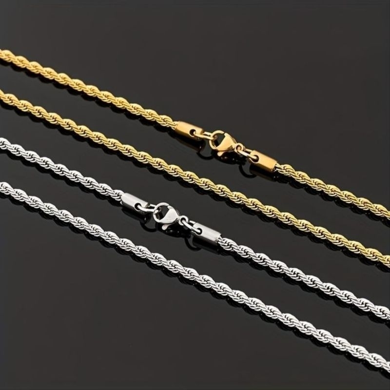 Kalung Titanium Lilit Pria  wanita Kalung Anti Karat Kalung Model Tambang Titanium 2mm Cod