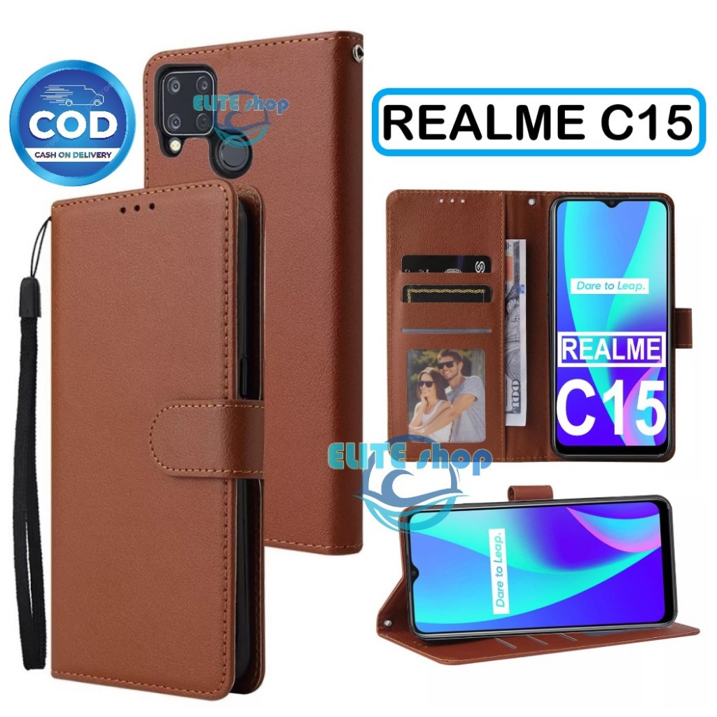 Flip Case REALME C15 Case Wallet Kulit Casing Dompet Case Wallet Leather Flip Case REALME C15 Casing