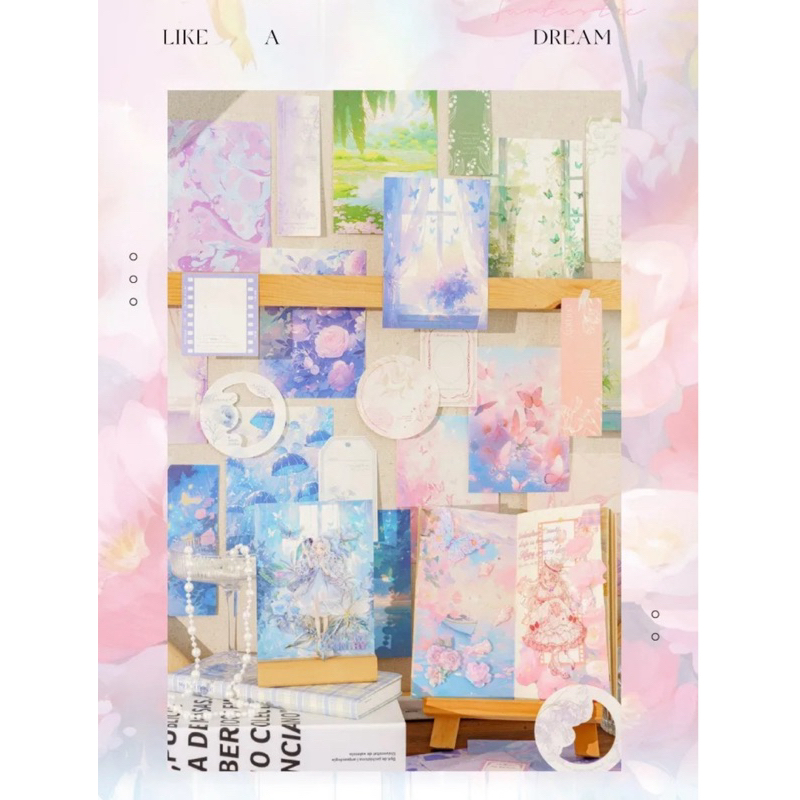 

Material Paper Decoration Pack Dreamy and Fantasy Series, Retro Watercolor Flower Journal Scrapbook DIY Stiker Jurnal Kit