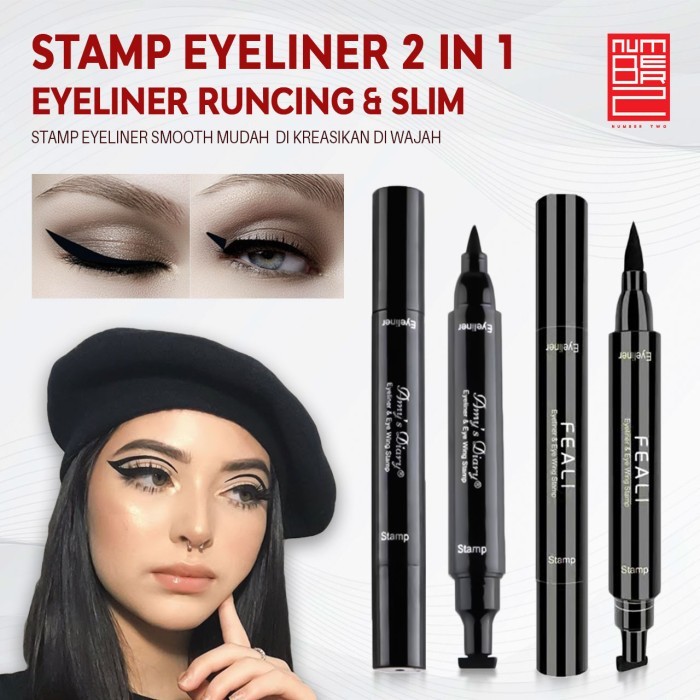 [ Grosir 12K ] [BPOM] Feali Eyeliner Stamp 2in1 Waterproof Liquid Duo Eyeliner Wing With Stamp Big S
