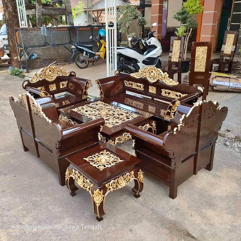 Kursi Tamu Keong Madura Ukir Kayu Jati Asli Pembuatan dari Jepara Berkualitas