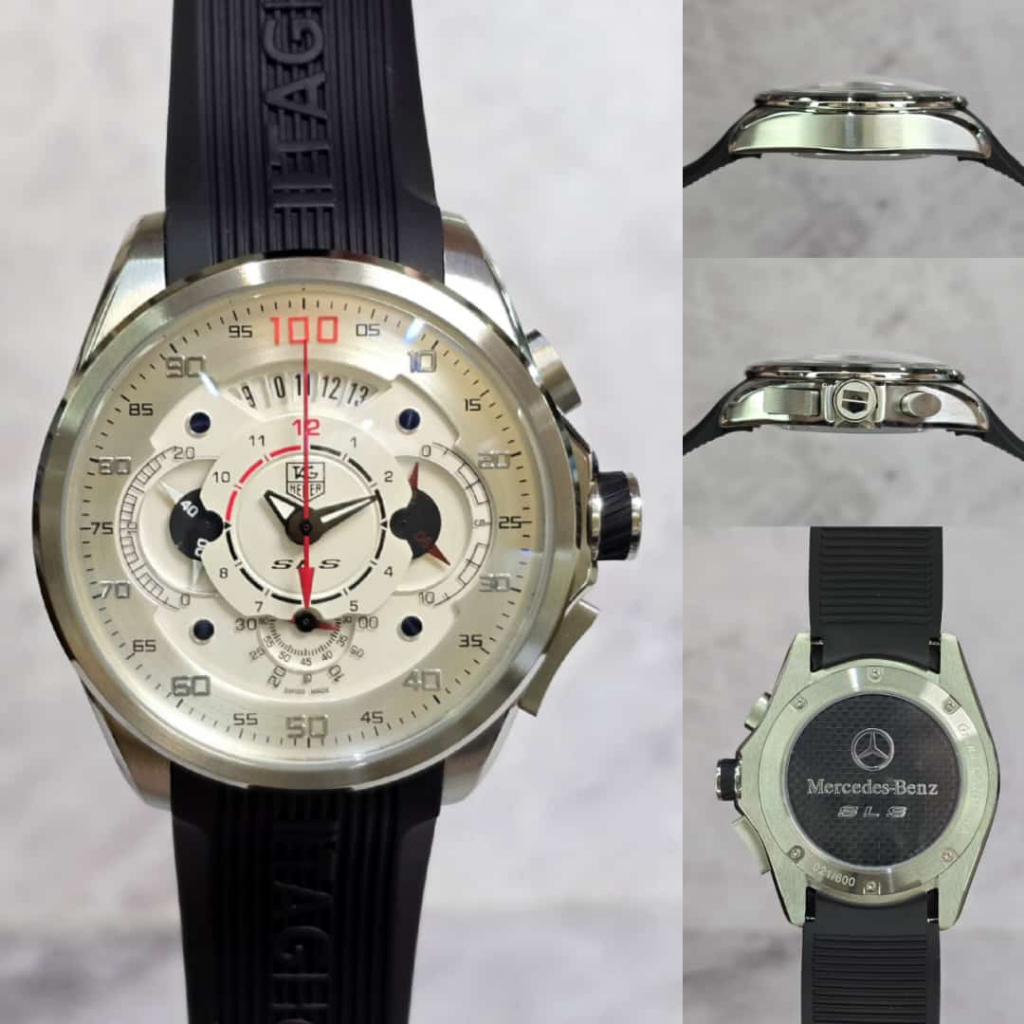 KERATON JAM TANGAN PRIA TAG HEUER GRAND CARRERA SLS MERCEDES BENZ SILVER PLAT PUTIH JAPAN QUARTZ MOV