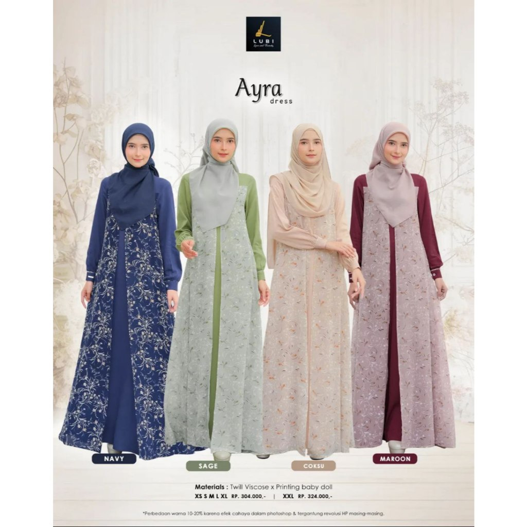 GAMIS BUSANA MUSLIM WANITA DEWASA REMAJA KOREAN STYLE MORIF FLORAL BUNGA LUCU TERBARU - AYRA DRESS B