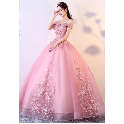 GAUN WEDDING /GAUN PERNIKAHAN / PINK WEDDING DRESS FLOWER OFF PRINCESS / GAUN PERNIKAHAN BUNGA PINK 