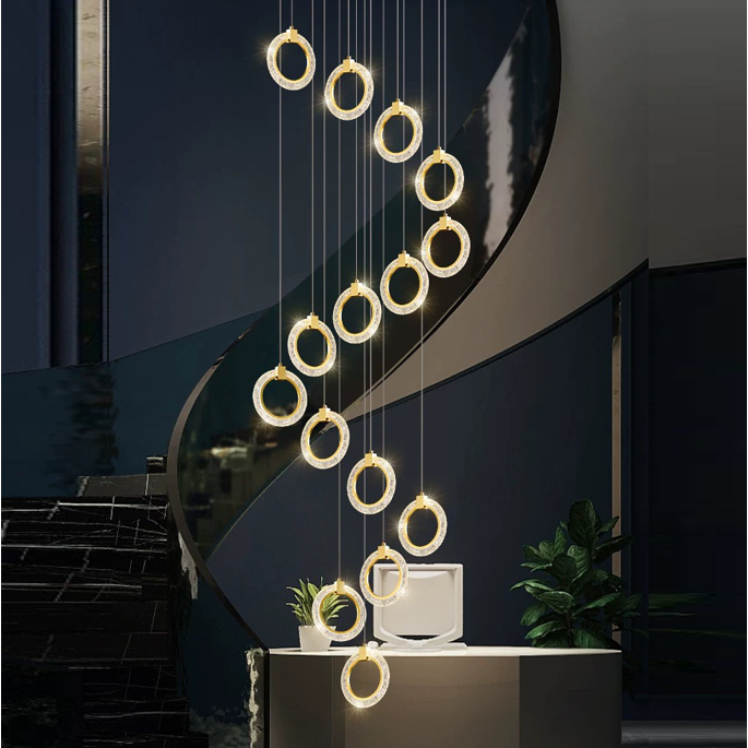 ❤️3 warna&H300cm❤️Lampu Gantung Krystal Tangga 3 Warna Cahaya Mewah Spiral Void Elegan Lampu Hias Mi