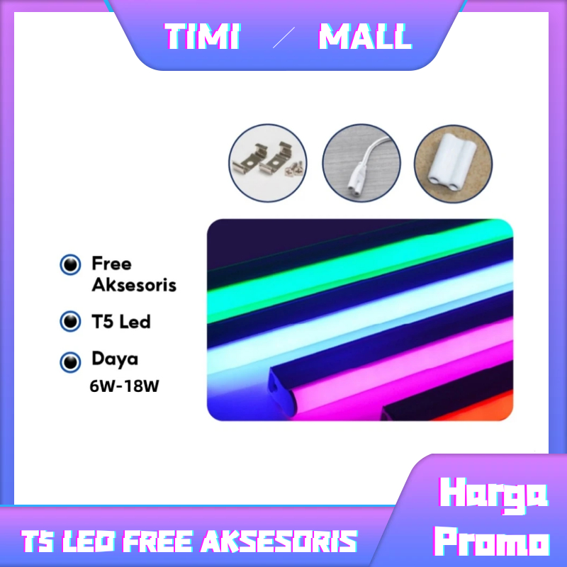 ❤️TIMIMALL❤️ Lampu TL Neon T5 LED 6/10/14/18W 5 Warna Free Aksesoris (Buckle & Screw, Socket, Sambun