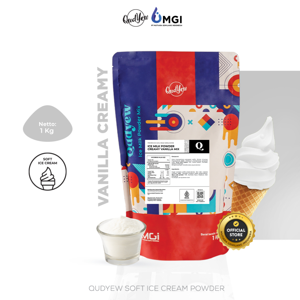 

Qudyew Ice Cream Powder Vanilla Creamy 1 Kg / Bubuk Es Krim 1Kg Premix Soft Ice Cream Powder