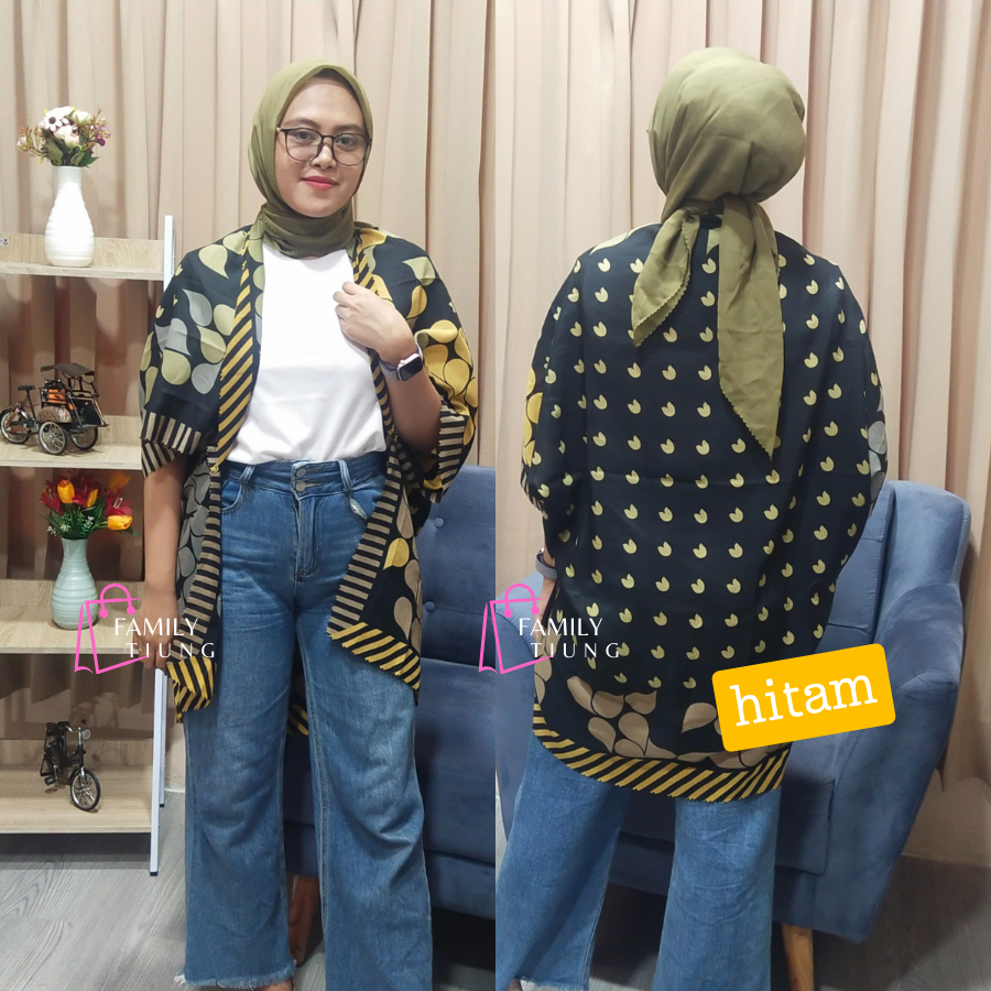 family tiung - Outer Scarf Cardigan Voal Motif Arwa Hitam/ Outer Kondangan Wanita Terbaru