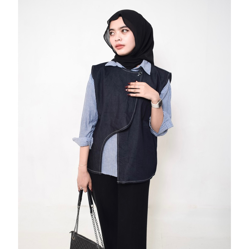 ZORA VEST / Vest outer Rompi Wanita/ Vest Denim wanita / Rompi Kancing samping Wanita