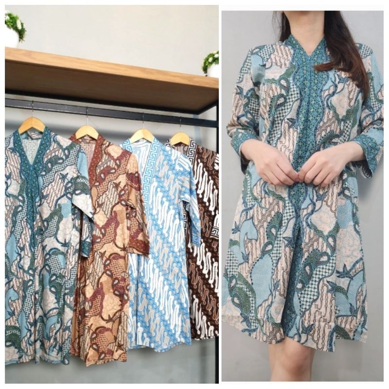 Dress batik Vneck/batik wanita kantor
