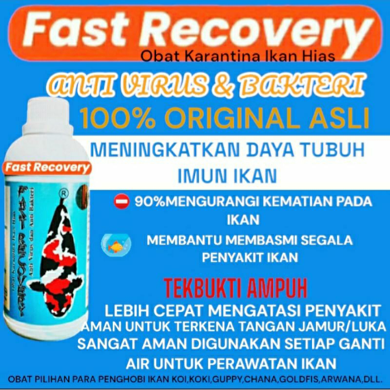 (OBAT KARANTINA IKAN FAST RECOVERY) 100ML  IKAN HIAS KOI,ARWARNA,KOKI,KOMET,TAMASABA,DLL. FORMULA EF