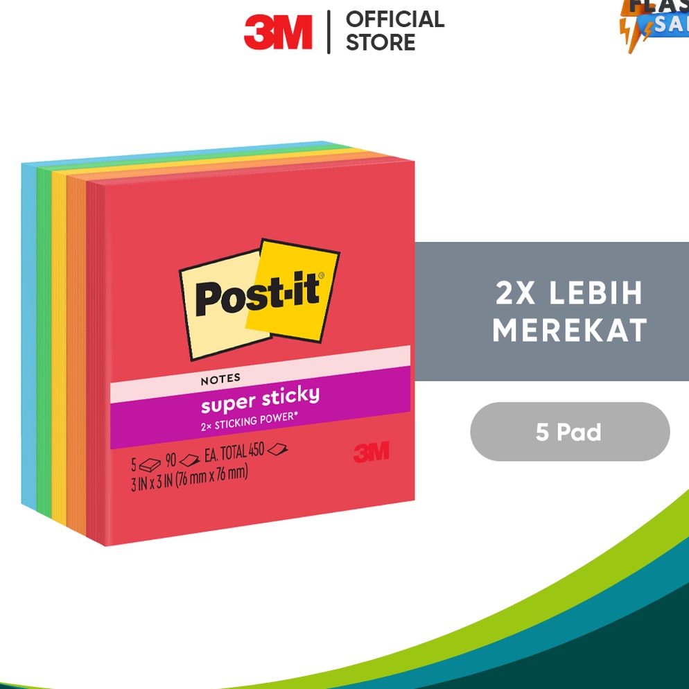 

MENDADAK PROMO 3M Postit Super Sticky Notes Memo Tempel 6545ssan 2x Lebih merekat 5 pad 76x76 mm Untuk berbagai permukan