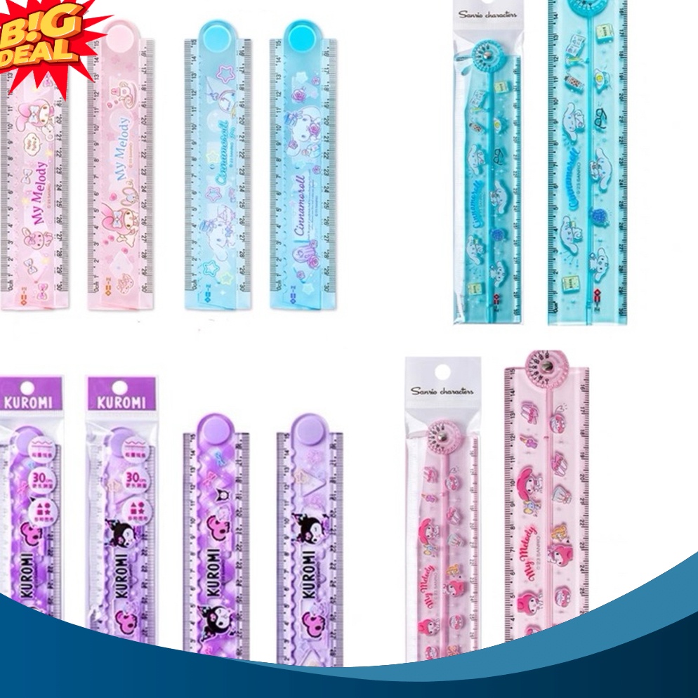 

SUPER HOT kawaii sanrio ruler 3cm penggaris 15cm lipat imut iigen kuromi cinnamorol busur derajat