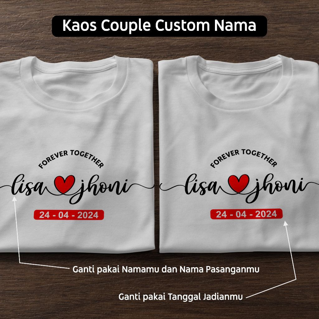Kaos Couple Pasangan Custom Nama dan Tanggal Jadian