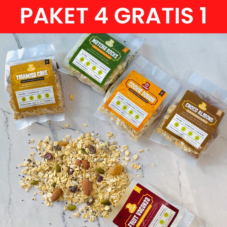 

NEWV 5 PACKS ON THE GRAIN Overnight Instant Oats Sarapan Sehat Cemilan Healthy Muesli Berkualitas
