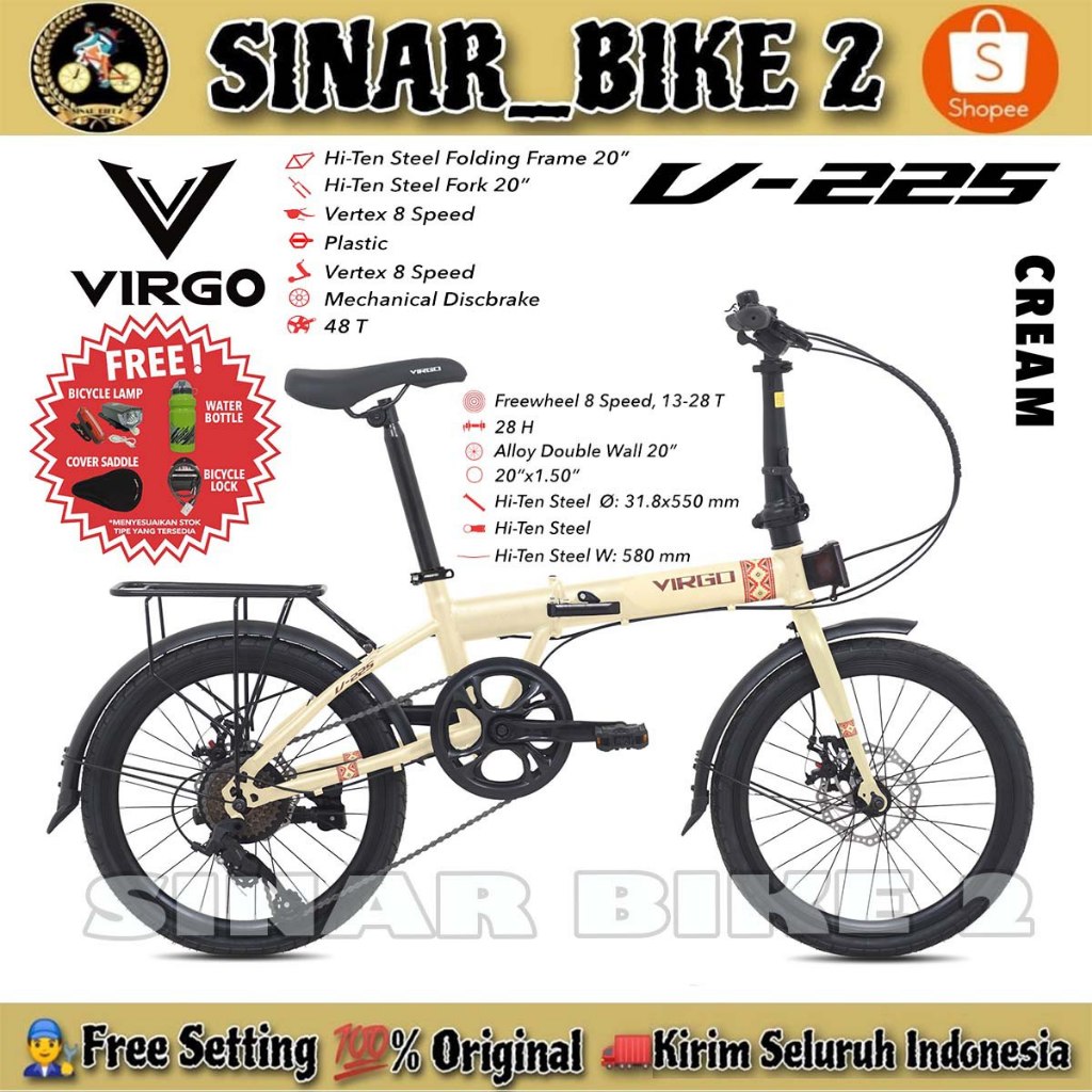 Sepeda Lipat VIRGO V 225  Ukuran 20 inch 8 speed