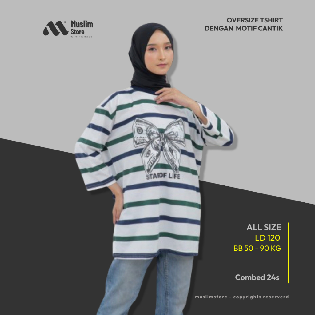 Atasan Kaos Oversize Wanita Tunik Tshirt Cewek Garis Jumbo Combed 24s TO026 Lembut Nyaman