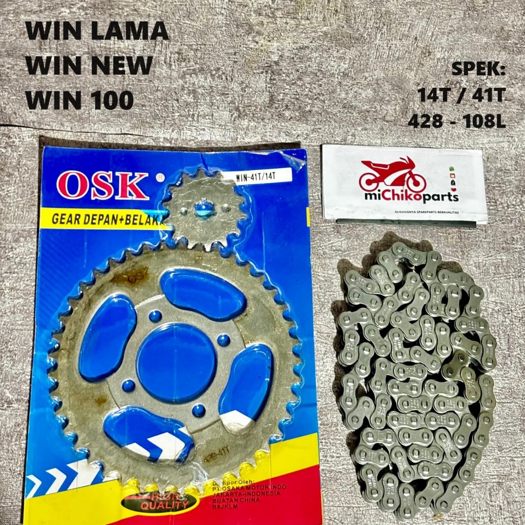 [PROMO] Gear Gir Set Rantai Rante Honda Win Lama New 100 Win100 Semua Tahun 14T 41T 428 108 108L