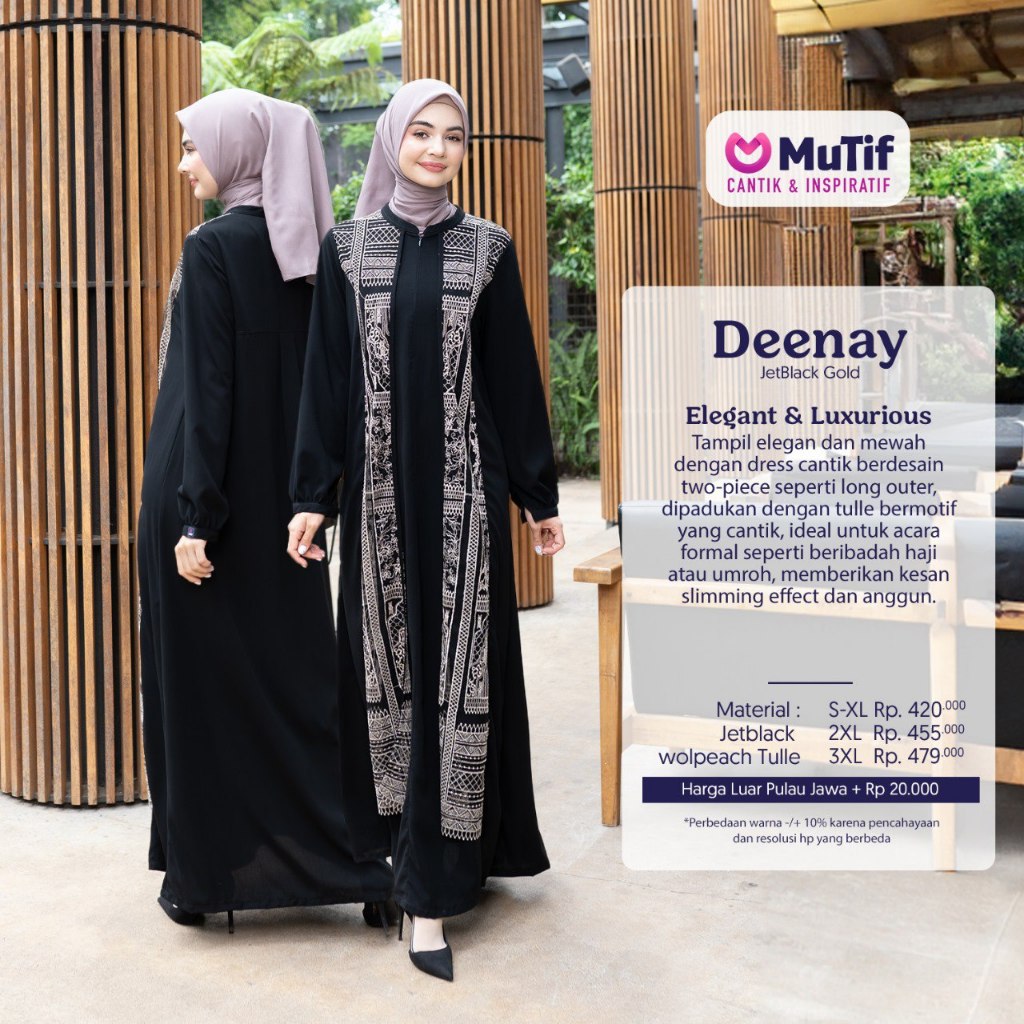 Gamis MUTIF DEENAY Jetblack Gold | Gamis Hitam Arabian Haji/Umrah ORI MUTIF | COD
