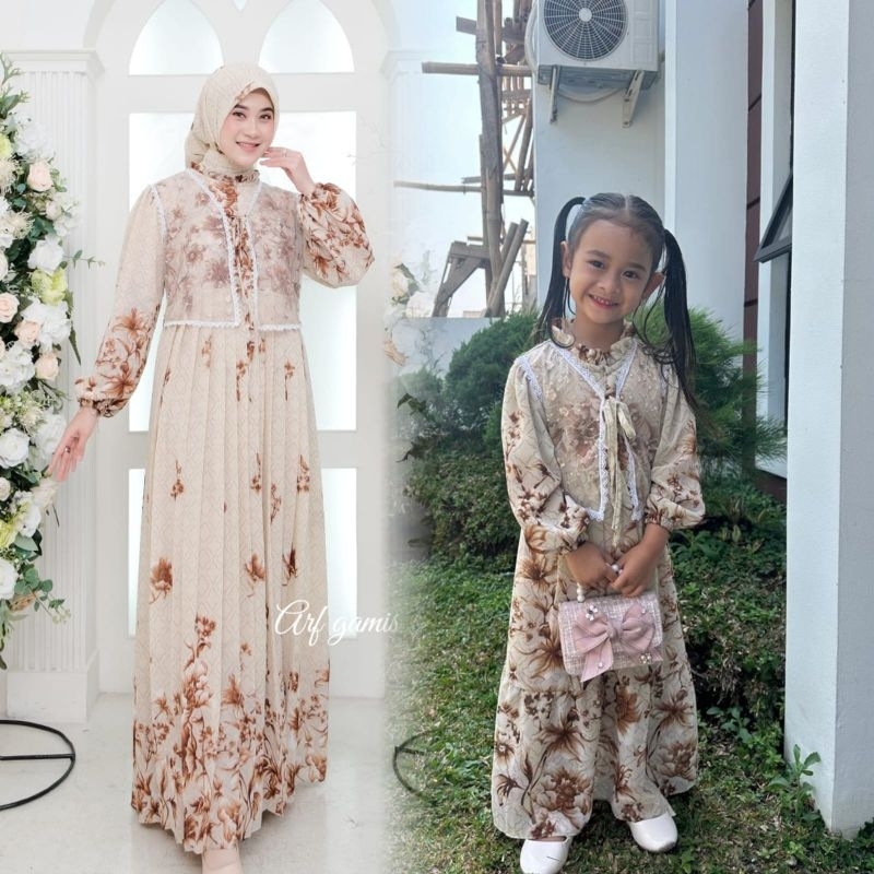 Kinara Dress Ceruty Printing Mix Burkat Tile Set Hijab Segi Empat