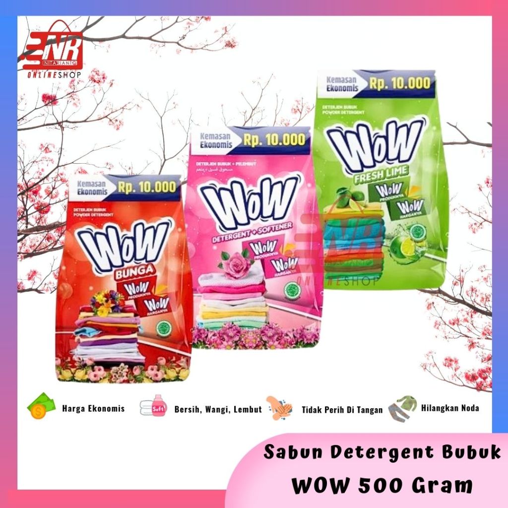 WOW 2000 Detergent Bubuk 500gr - Sabun Detergent Bubuk WOW 500 Gram - Sabun Cuci Baju Deterjen - Sab