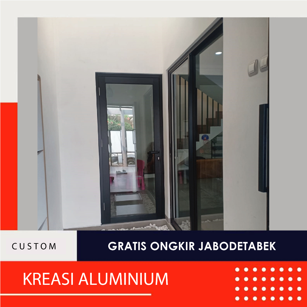 Pintu Kaca 90x210 Aluminium Cocok Untuk Rumah & Kantor Bukaan Swing
