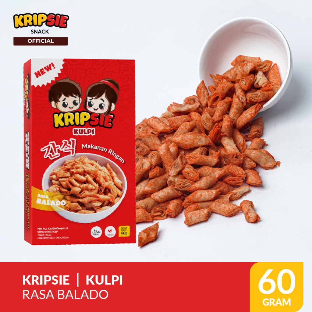 

KRIPSIE SNACK Cemilan Kulpi Kulit Lumpia Rasa Balado 60Gr