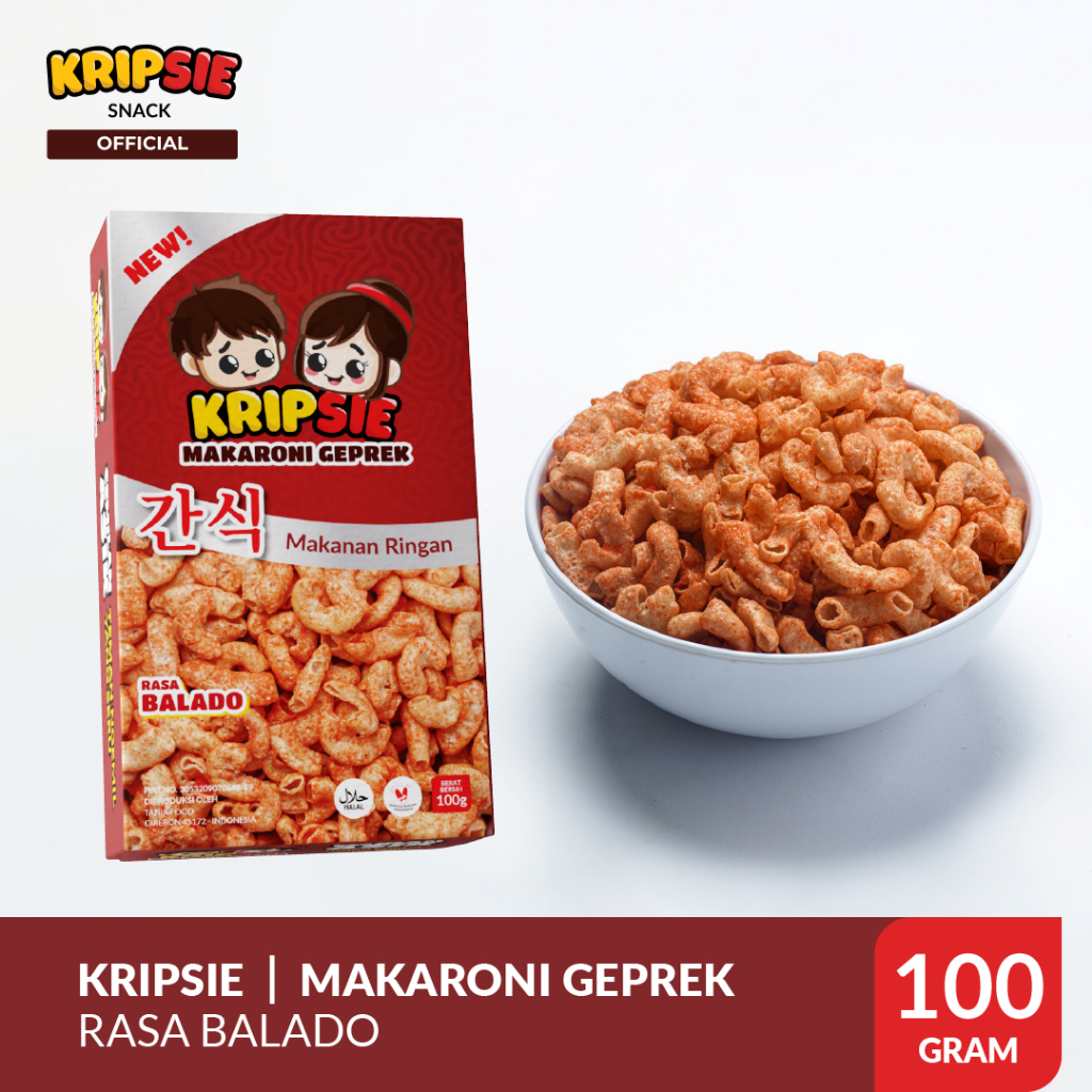 

KRIPSIE SNACK Cemilan Makaroni Geprek Rasa Balado 100Gr