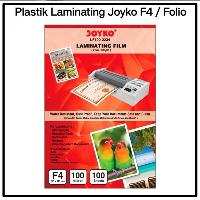 

20 Lembar Plastik Laminating Joyko F4 / A4