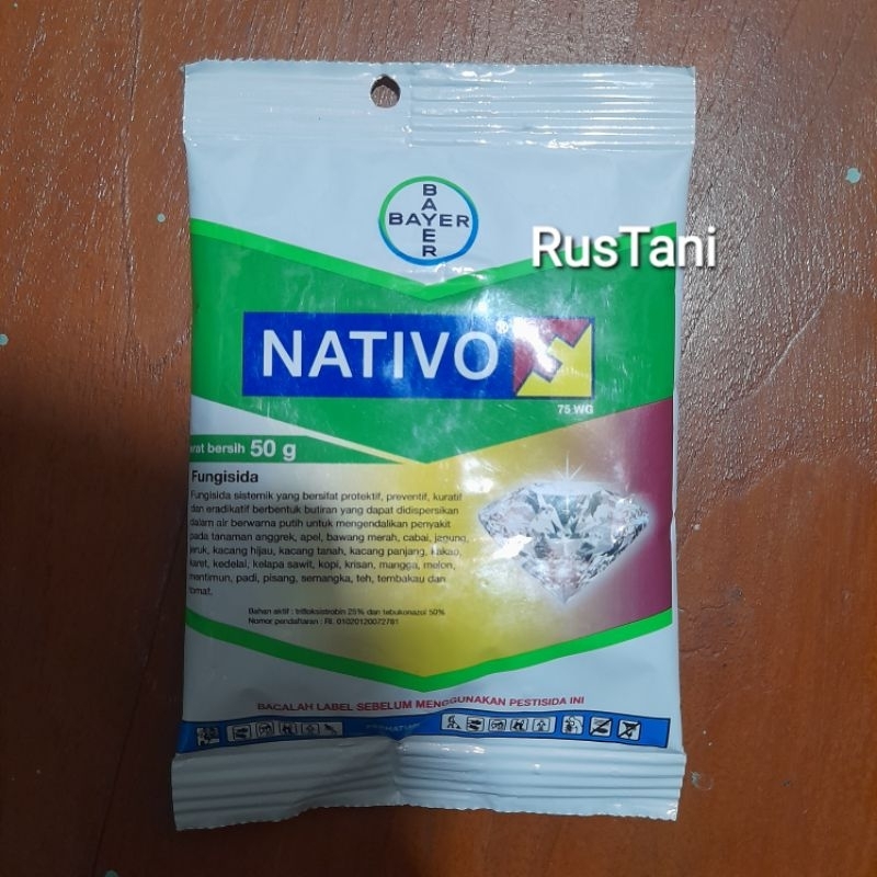 Fungisida sistemik Nativo 75 WG kemasan 50gr Bahan aktif : trifloksistrobin dan tebukonazol