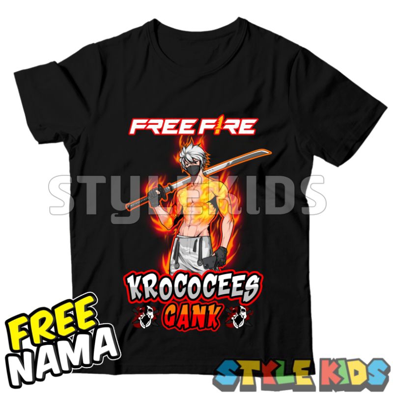 (BISA COD) FREE NAMA Kaos Anak Logo Karakter Char Pedang Katana Samurai Kroco Cees Gank Free Fire T-