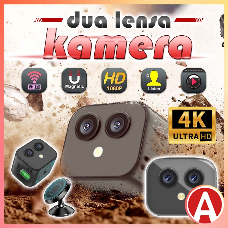 ✨COD✨4K HD CCTV Mini Tersembunyi Tanpa Kabel Spy Kamera Mini Magic Hidden Camera Two Lens Mini Kartu