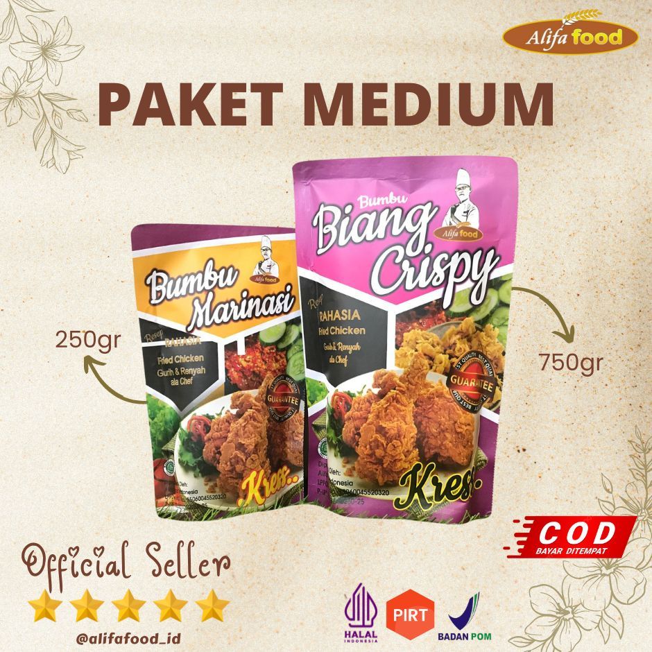

ALIFA FOOD - Paket Medium, Paket Ungu, Bumbu Biang Crispy dan Bumbu Marinasi, 750gr & 250gr