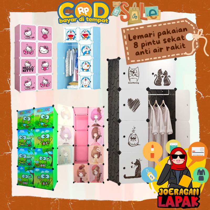 [JOERAGAN LAPAK] LEMARI PAKAIAN 8 PINTU PLASTIK SUSUN SERBAGUNA BAJU ANAK KARAKTER ANIMASI KARTUN HE