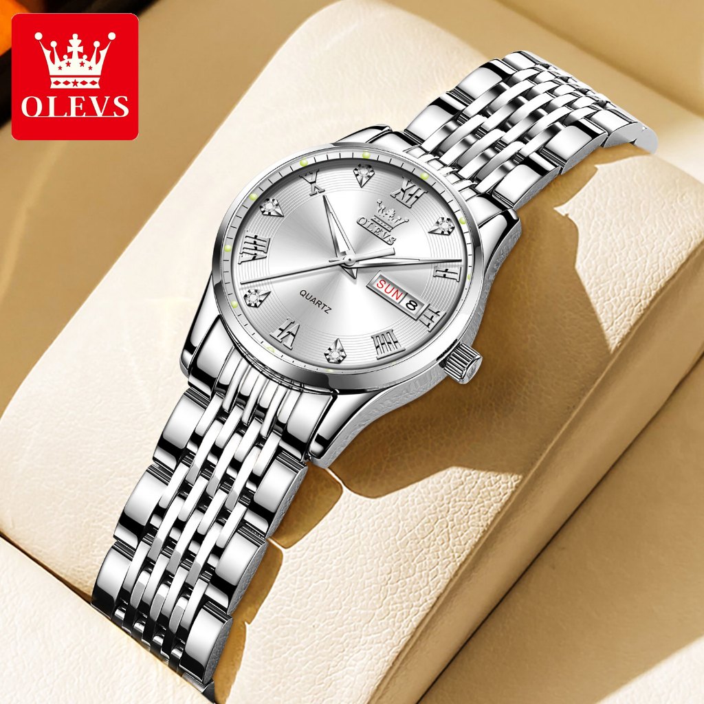 OLEVS Jam Tangan Wanita Anti Air Kekinian Elegan Mewah Stainless Steel Jam Tangan Rantai Wanita