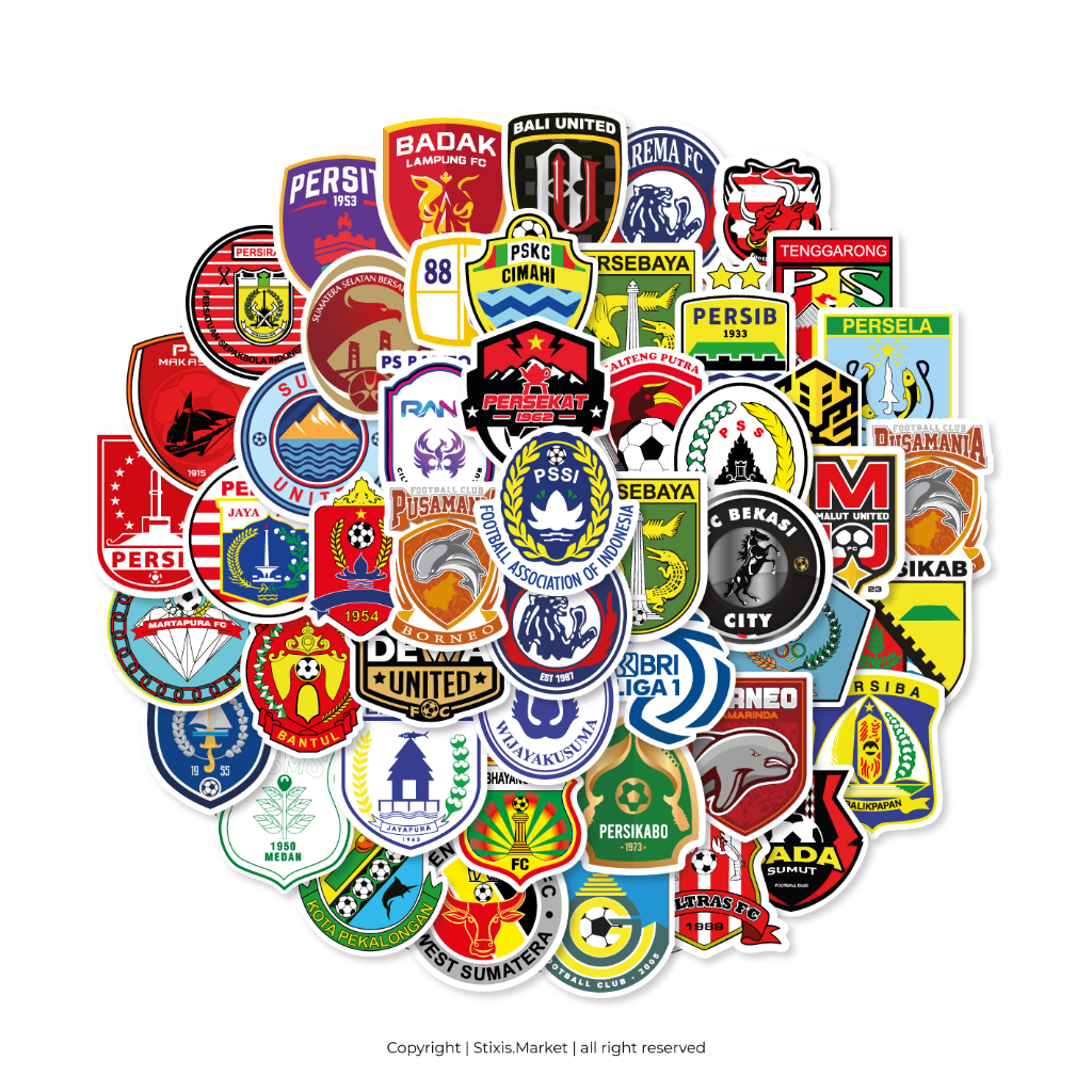 

[READY] STICKER PACK | INDONESIA FOOTBALL CLUB | 47 PCS | KISSCUT | WATERPROFF | STIXIS.MARKET