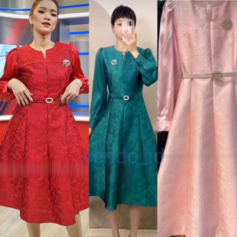 long sleeve midi dress medium Jacquard emboss gown gaun pesta pernikahan wedding party event prewed 