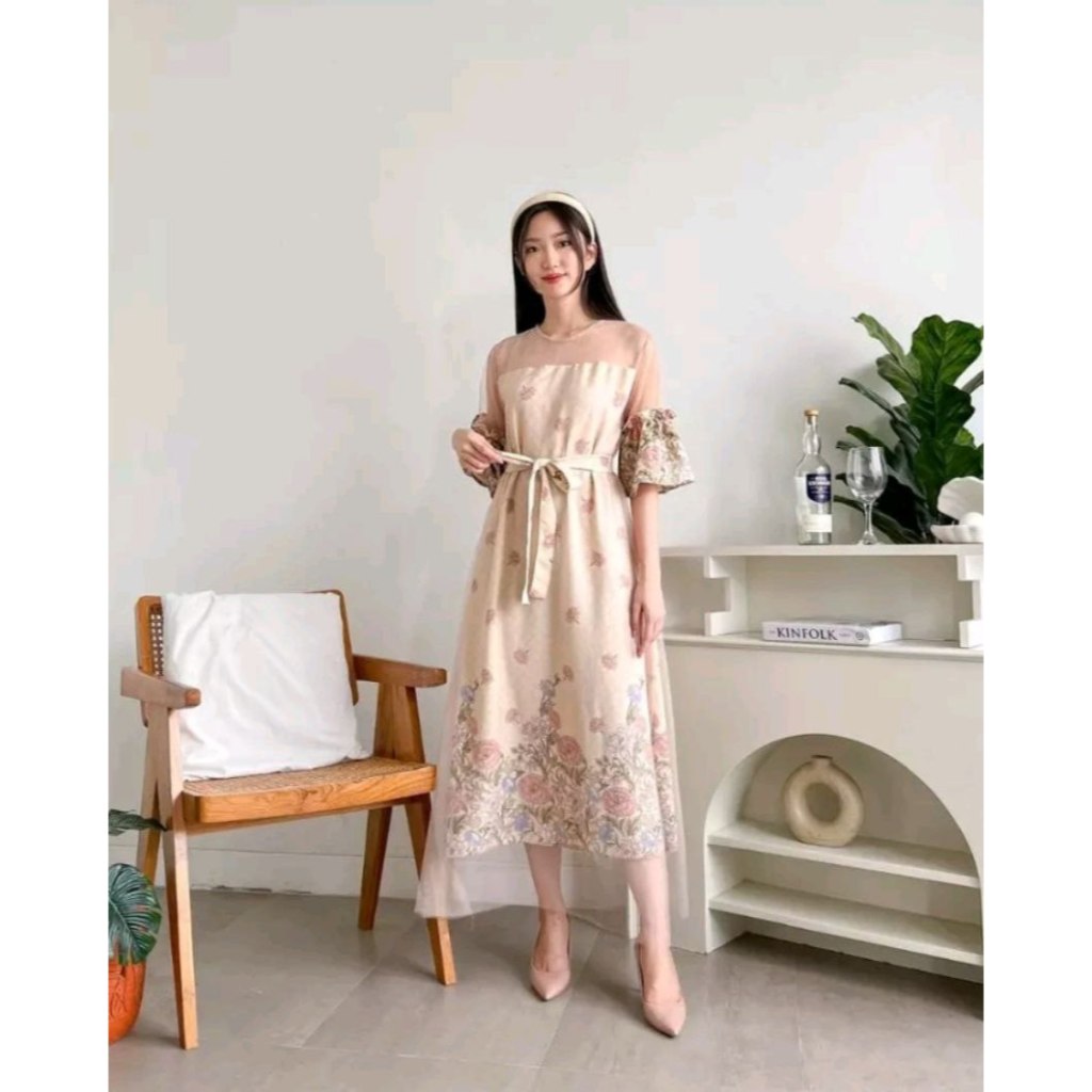 REAL VIDEO RVS2614 Maxi Dress Tile Rose 4WARNA / HM / Long Dress Pesta / Dress Natal / Pakaian Natal