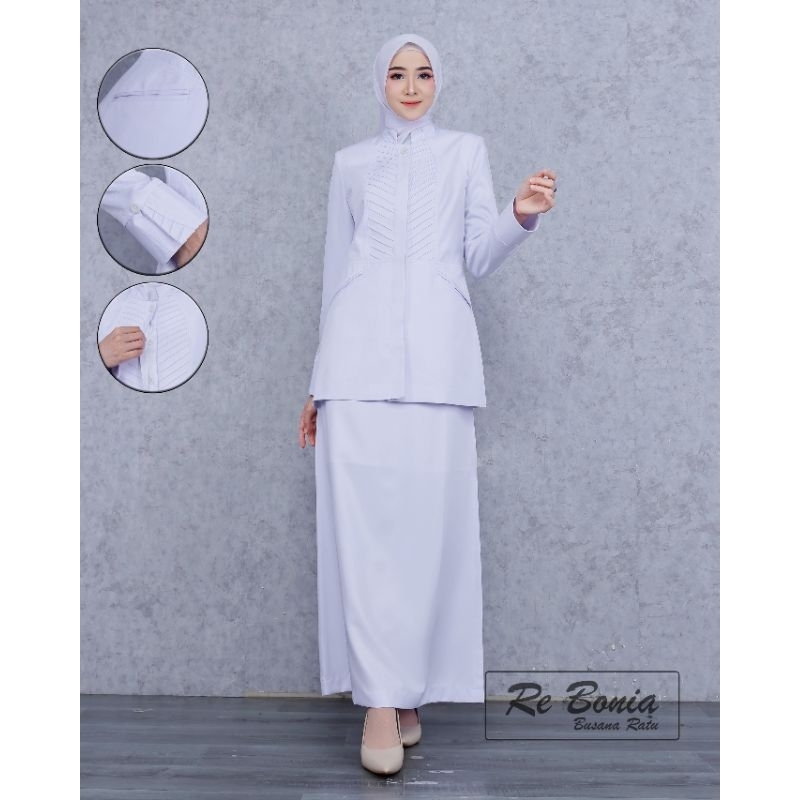 Blezer Re Bonia Seragam PDL Putih Rok A Wanita Terbaru Baju Dinas ASN,PNS,NAKES,PERAWAT,PUSKESMAS,Se